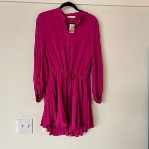 Karlie Magenta Drop Waist Dress with Flutter Hem